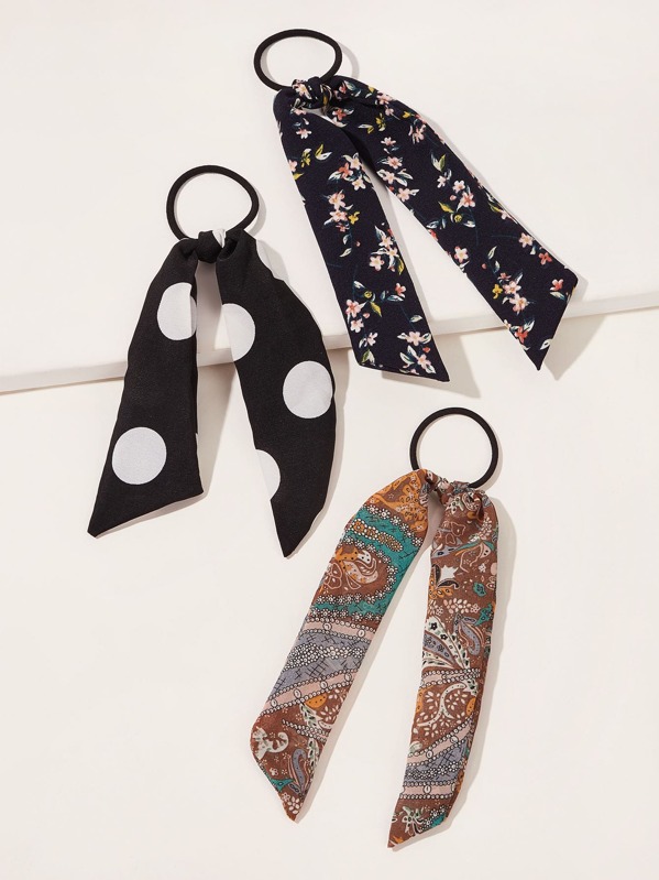

3pcs Polka Dot & Ditsy Floral Pattern Scrunchie Scarf, Multicolor