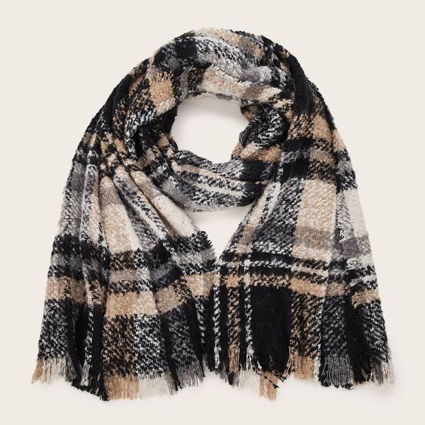 

Plaid Fringe Hem Scarf, Multicolor