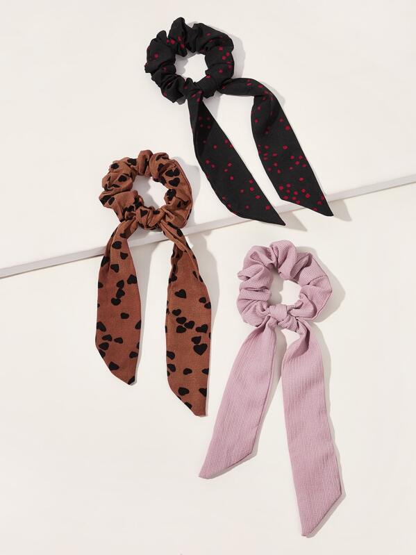 

3pcs Heart & Polka Dot Pattern Scrunchie Scarf, Multicolor