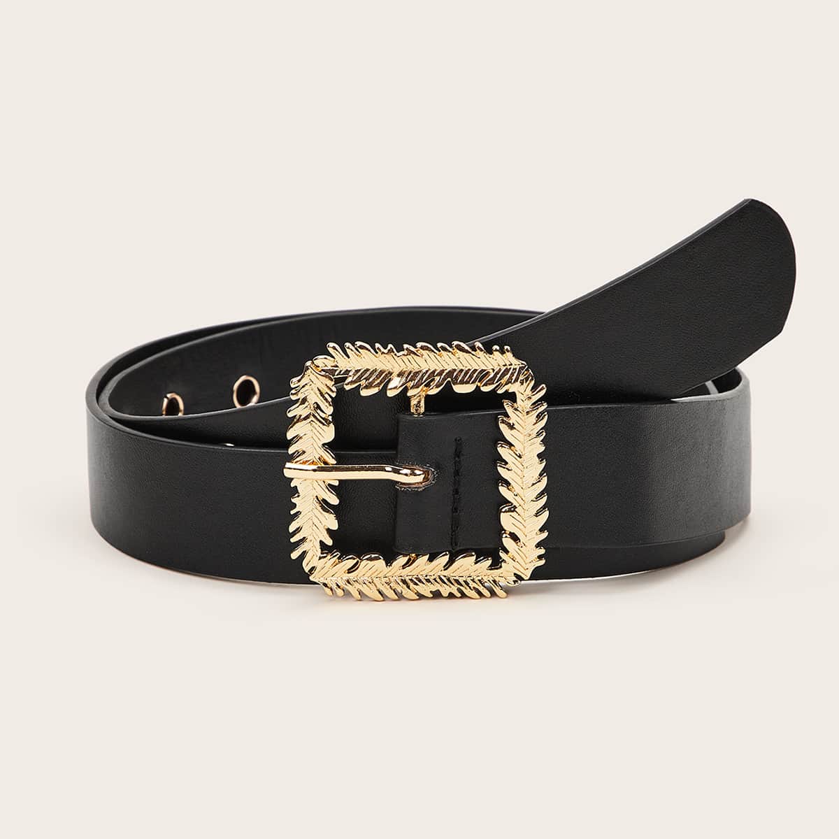 

Leaf Square Buckle Belt, Black