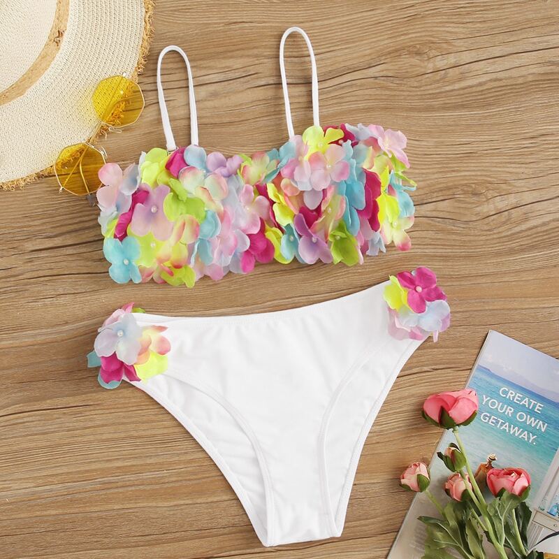 

Flower Applique Spaghetti Strap Bikini Set, Multicolor
