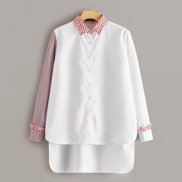 

Contrast Collar Ruffle Detail Blouse, White