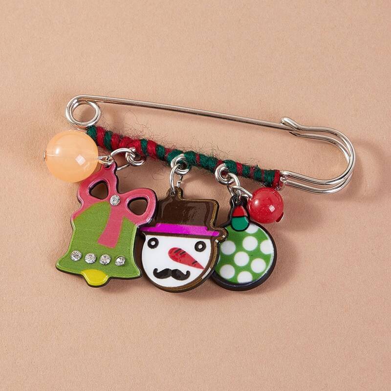 

1pc Bell & Snowman Charm Brooch, Multicolor