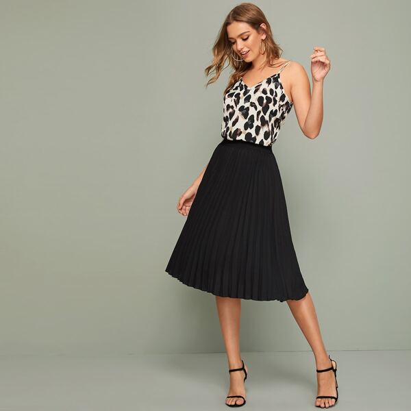 

Leopard Print Cami Top & Pleated Skirt, Multicolor
