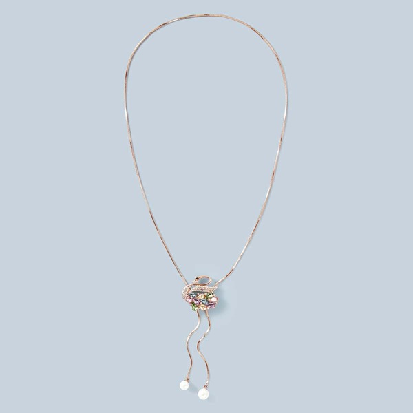 

1pc Rhinestone Engraved Swan Charm Necklace, Multicolor