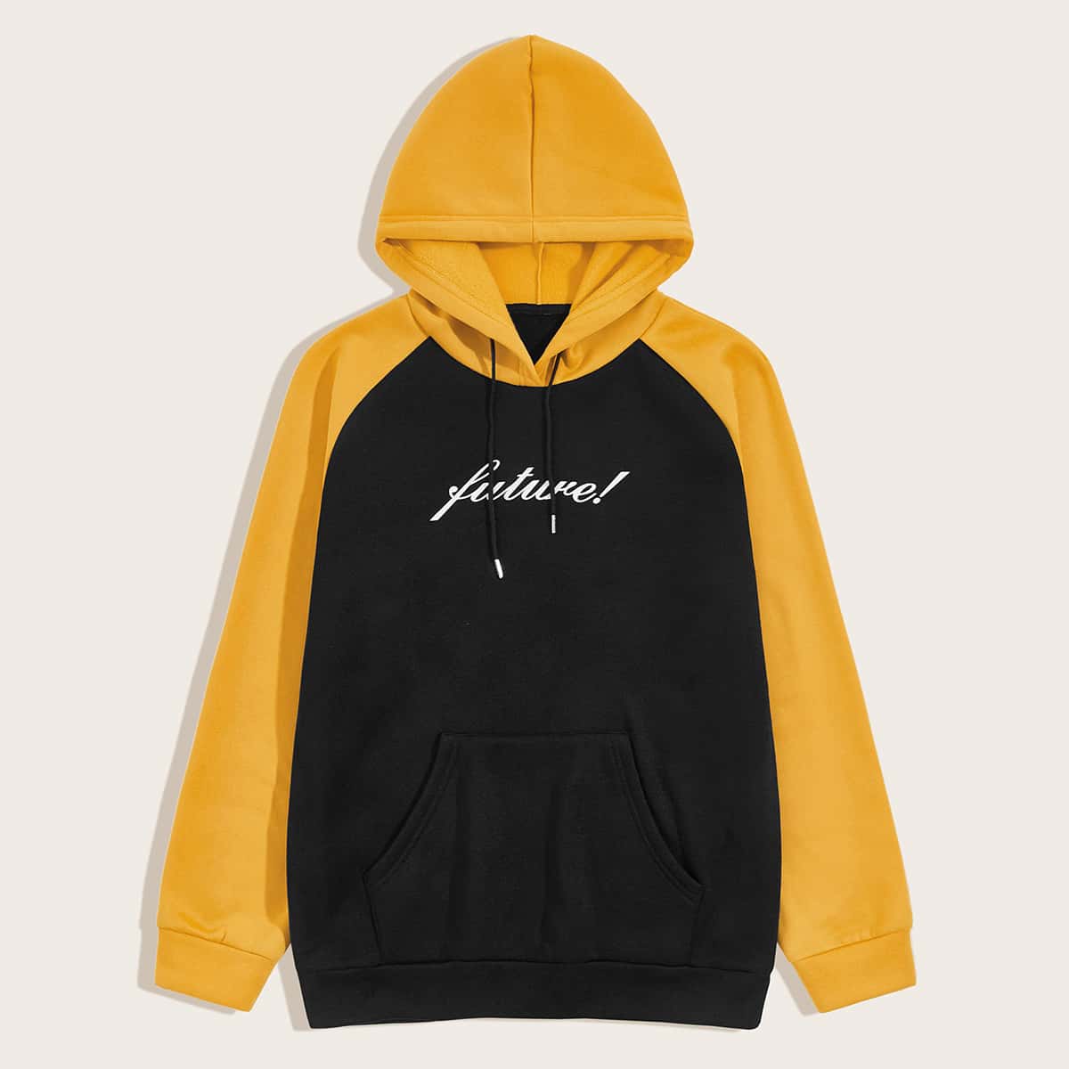 

Guys Contrast Panel Letter Graphic Drawstring Hoodie, Multicolor