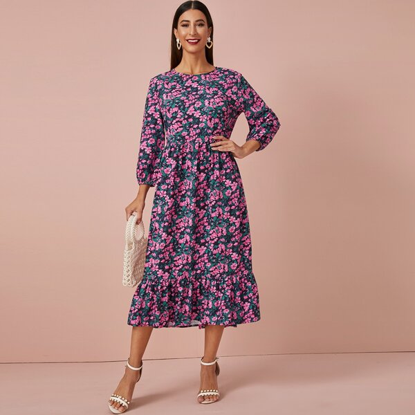 

Floral Print Ruffle Hem Dress, Multicolor