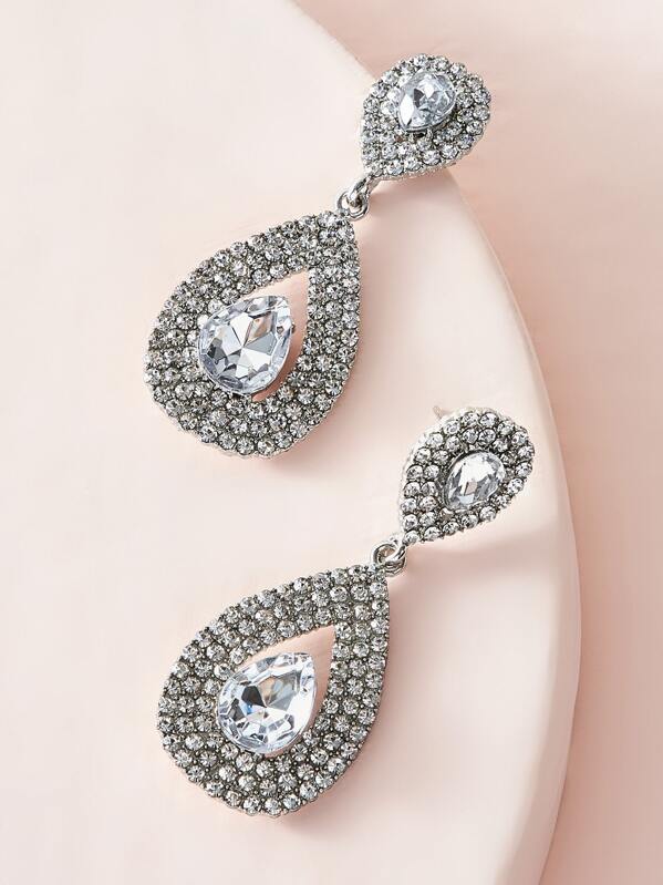 

1pair Rhinestone Engraved Waterdrop Earrings, White