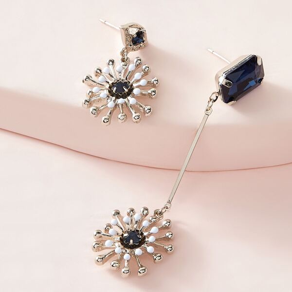 

1pair Gemstone Decor Flower Drop Earrings, Multicolor