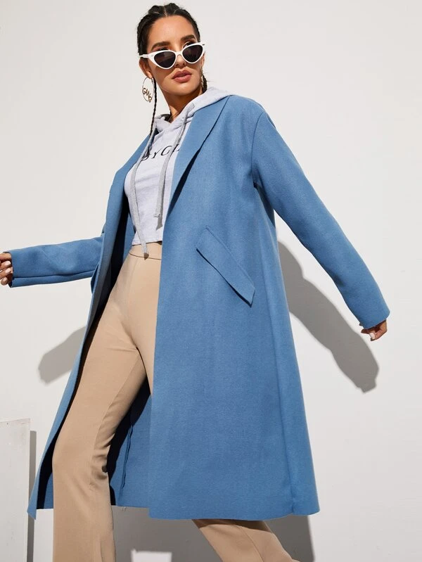 Manteau en tweed unicolore avec col châle | Mode en ligne manteau femme leger en coton avec col chale coloris noir en