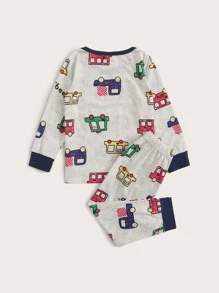 Young Boy Cartoon Car Print PJ Set - Multicolor - View 2