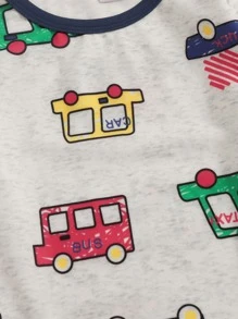 Young Boy Cartoon Car Print PJ Set - Multicolor - View 4