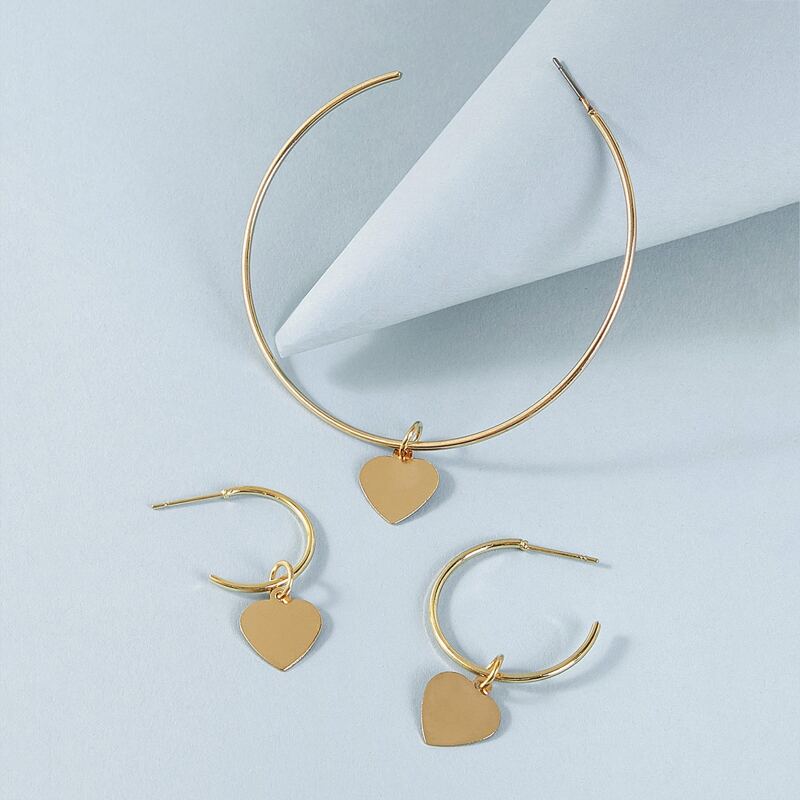 

3pcs Cuff Ring Decor Heart Drop Earrings, Gold
