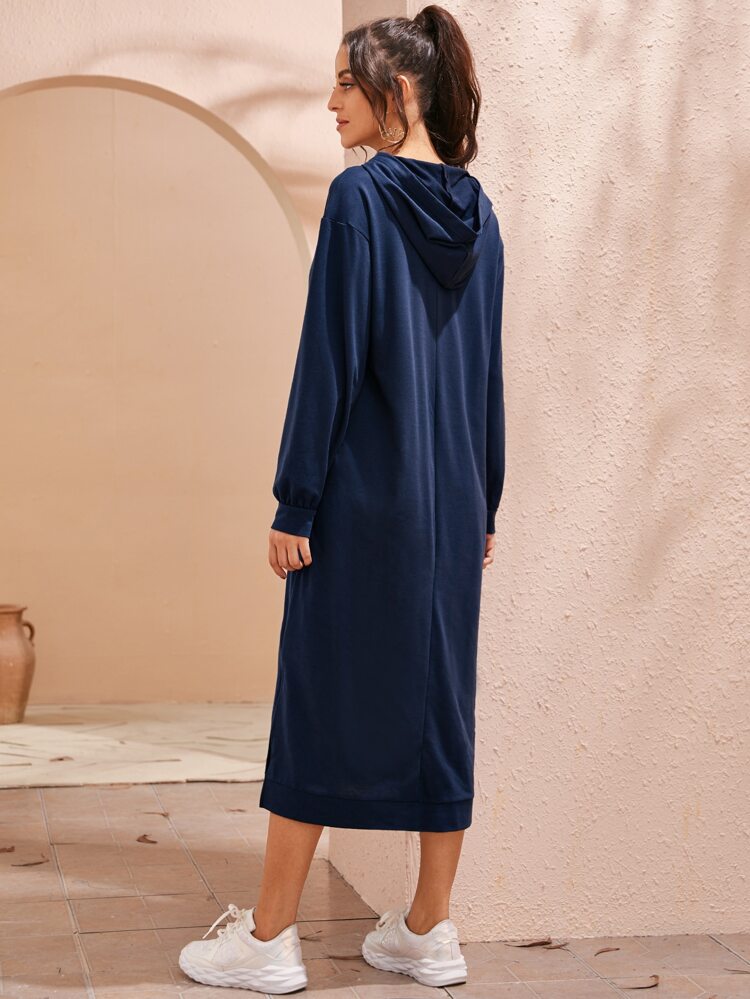 Figure and Slogan Graphic Split Side Hooded Dress