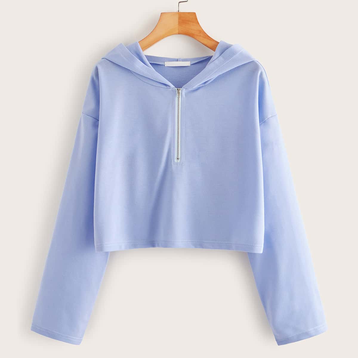 

Half Zip Drop Shoulder Hoodie, Blue pastel