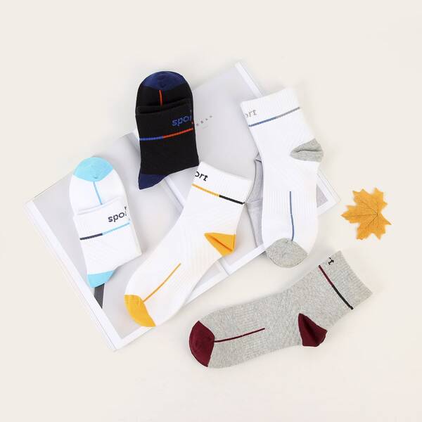 

5pairs Men Letter Graphic Socks Set, Multicolor