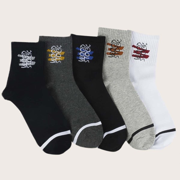 

5pairs Men Letter Graphic Socks Set, Multicolor