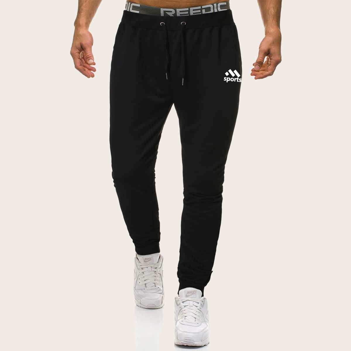 

Guys Letter Graphic Drawstring Sweatpants, Black