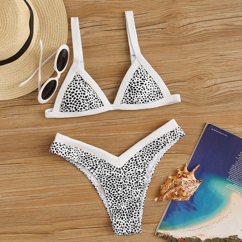 

Dalmatian Print Top With High Cut Bikini Set, Black and white