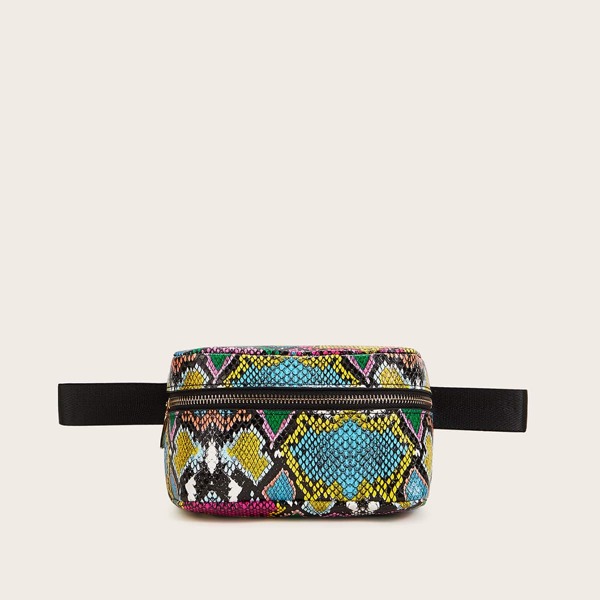 

Snakeskin Zip Front Fanny Pack, Multicolor