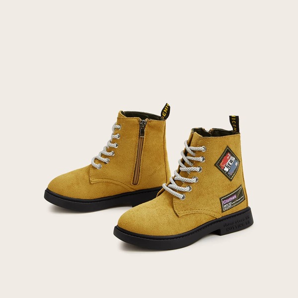 

Boys Letter Patch Decor Combat Boots, Yellow