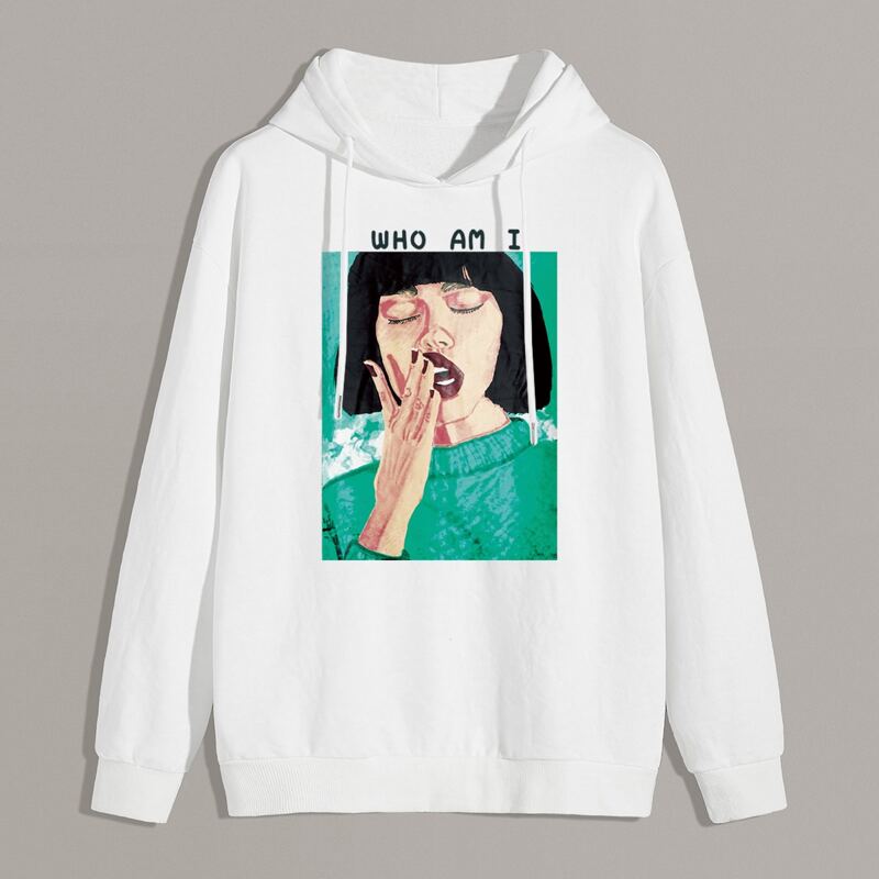 

Guys Slogan & Figure Graphic Drawstring Hoodie, White