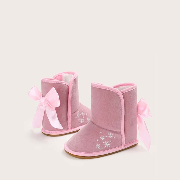 

Baby Girl Bow Decor Floral Embroidered Boots, Pink