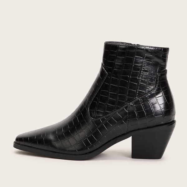 

Point Toe Croc Embossed Western Boots, Black