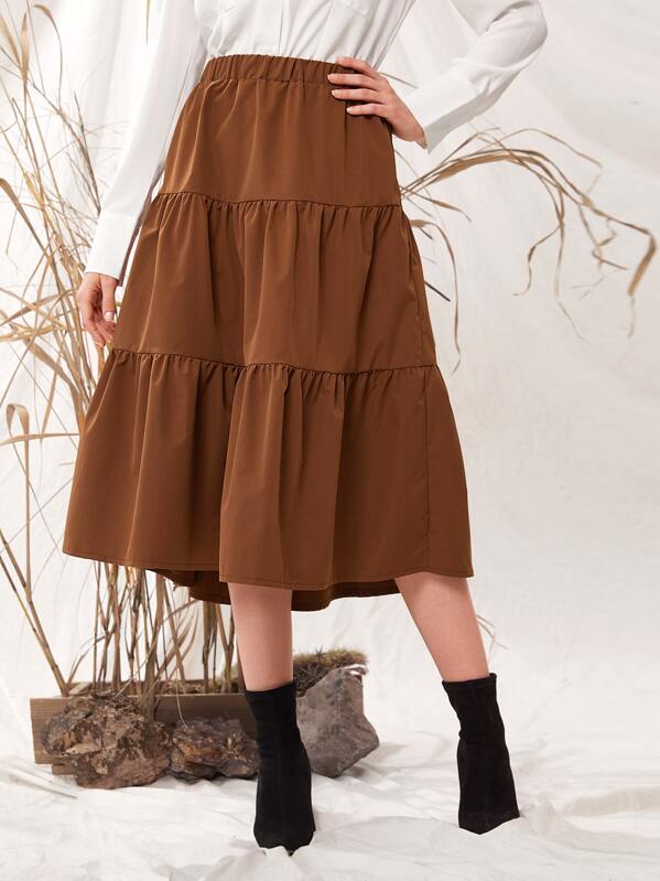 

Ruffle Hem High Low Skirt, Brown, Dayannne
