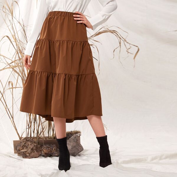 

Ruffle Hem High Low Skirt, Rust brown