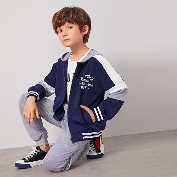 

Boys Zip Up Colorblock Hooded Sweatshirt, Navy blue