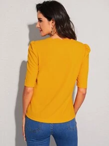 SHEIN Clasi 貝殼邊素色上衣 - 芥末黃 - 查看 2