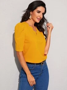 SHEIN Clasi 貝殼邊素色上衣 - 芥末黃 - 查看 4