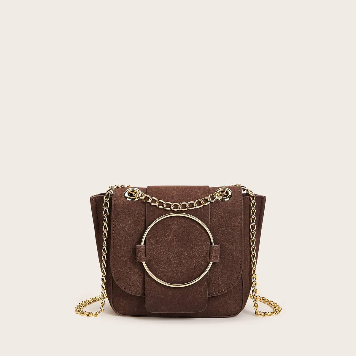 

Metal Ring Decor Chain Crossbody Bag, Brown