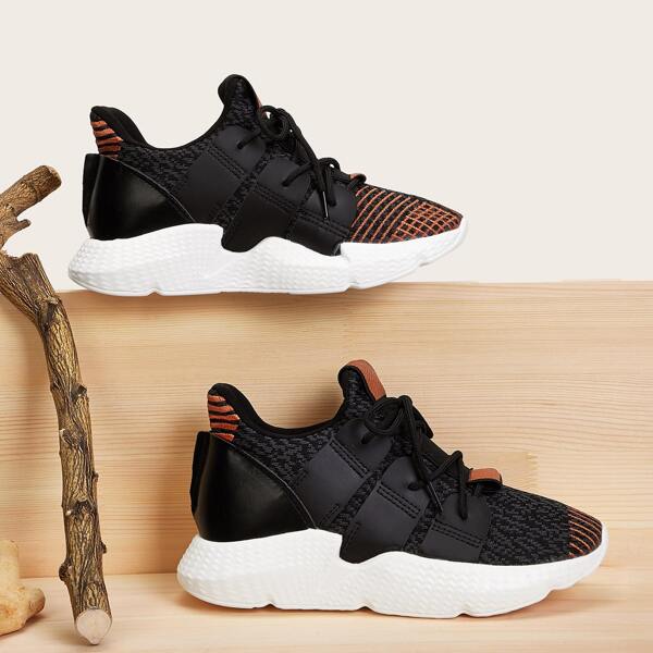 

Stripe Embroidered Wide Fit Sneakers, Black