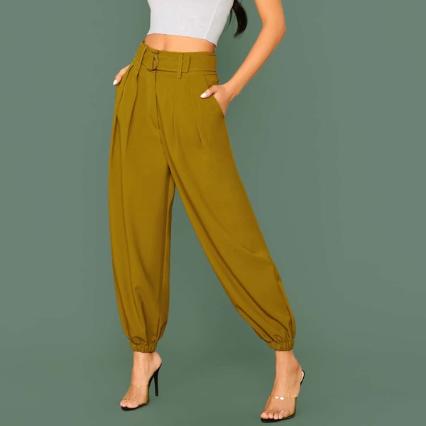 

Slant Pocket Belted Lantern Pants, Yellow
