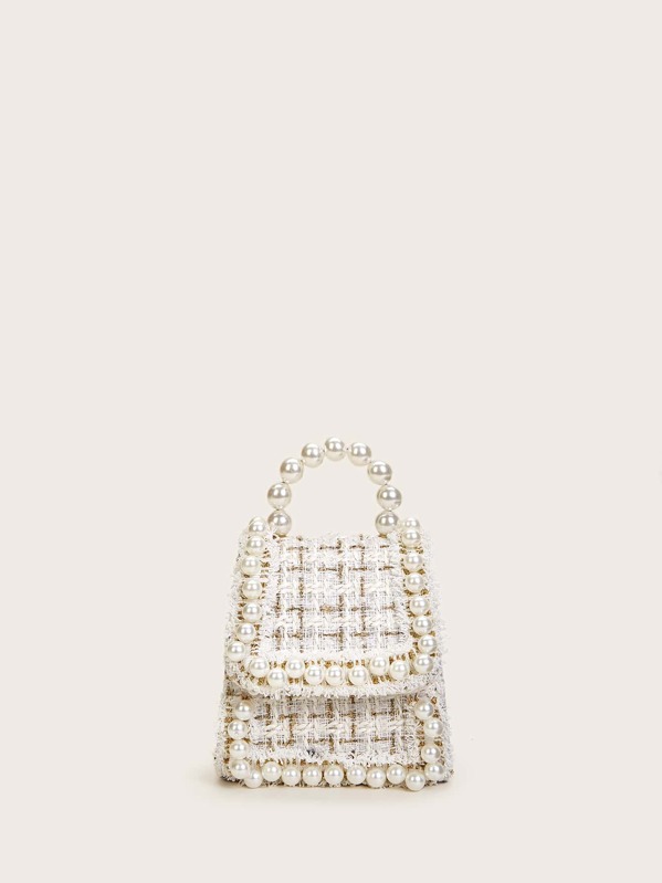 

Mini Faux Pearl Decor Satchel Bag, White