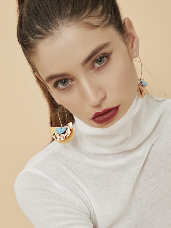 

1pair Color Block Textured Half Hoop Drop Earrings, Multicolor