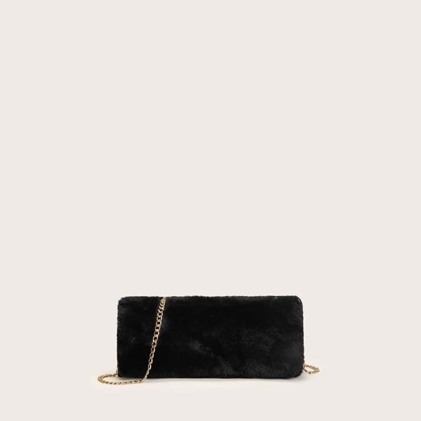 

Zip Up Fluffy Barrel Bag, Black