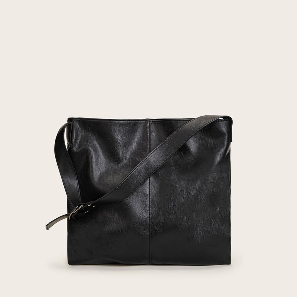 

Leather Look Slouch Bag, Black