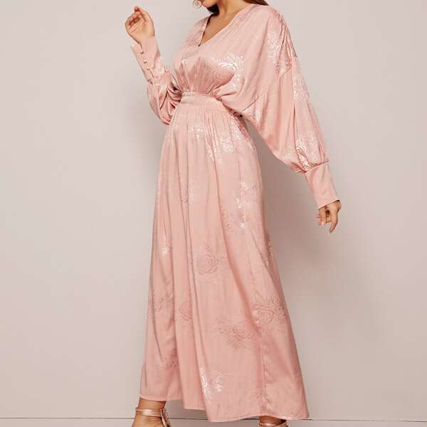 

Bishop Sleeve Surplice Front A-Line Dress, Pink