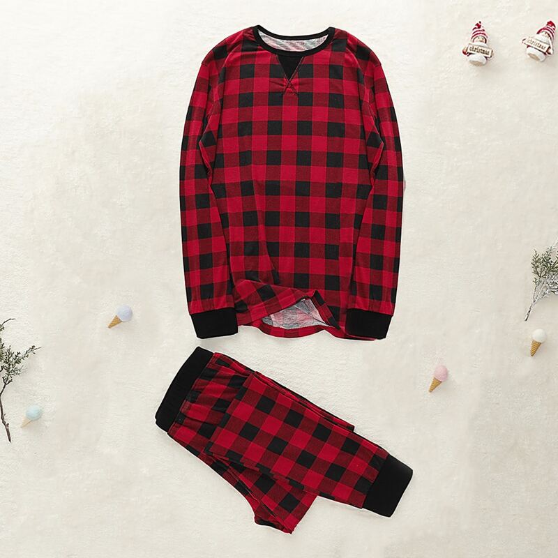 

Guys Contrast Binding Buffalo Plaid Tee With Pants, Red