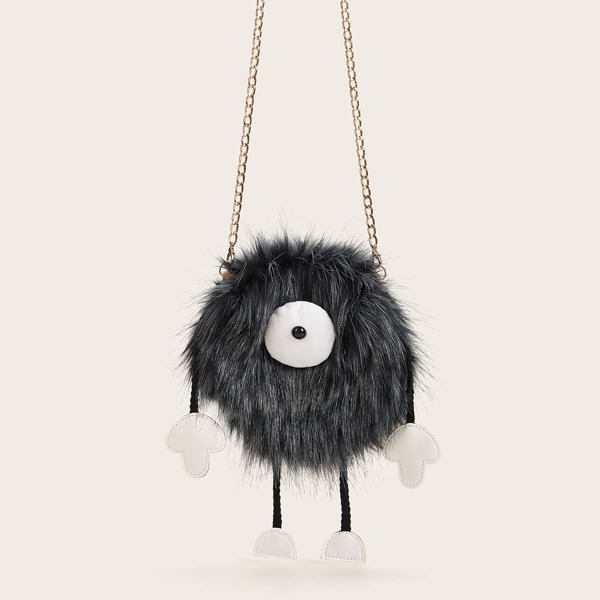 

Faux Fur Cartoon Design Chain Bag, Grey