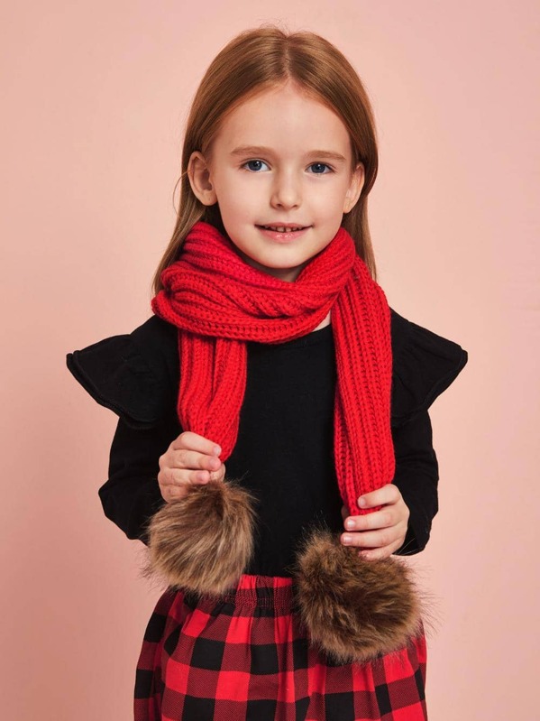 

Toddler Kids Christmas Pom Pom Decor Knit Scarf, Red