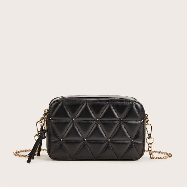 

Studded Detail Quilted Chain Bag, Black