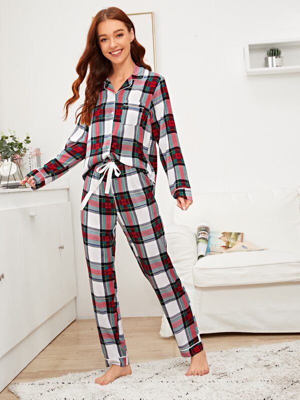 

Tartan Button-up PJ Set, Multicolor, Poly