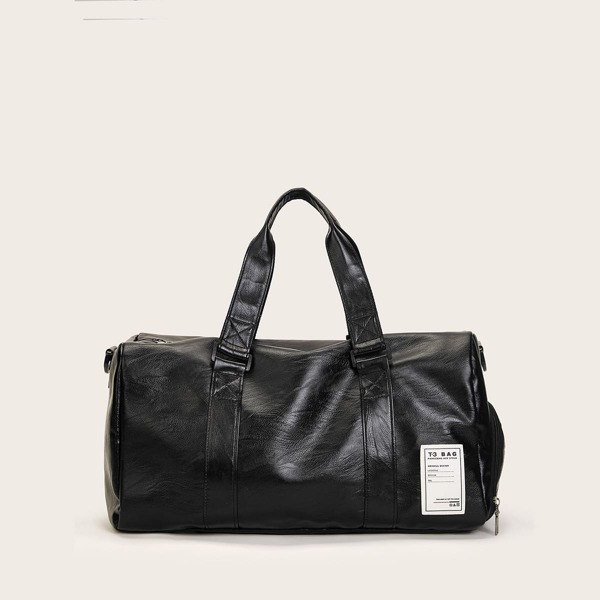 

Letter Patch Decor Duffle Bag, Black