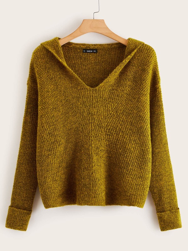 

Plus Cuffed Hooded Sweater, Yellow