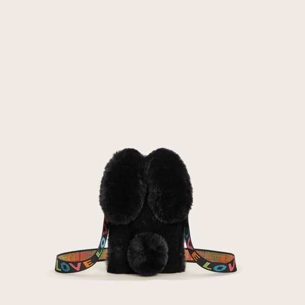 

Pom Pom Decor Fluffy Crossbody Bag, Black