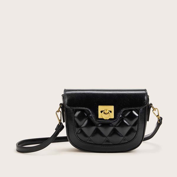 

Metal Lock Quilted Saddle Bag, Black
